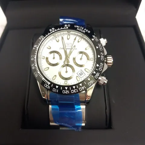 BOXED MENS ZIHLMANN & Co Z400 WATCH β CHRONOGRAPH MOVEMENT β STAINLESS STEEL STRAP β WHITE DIAL β 3ATM WATER RESISTANT