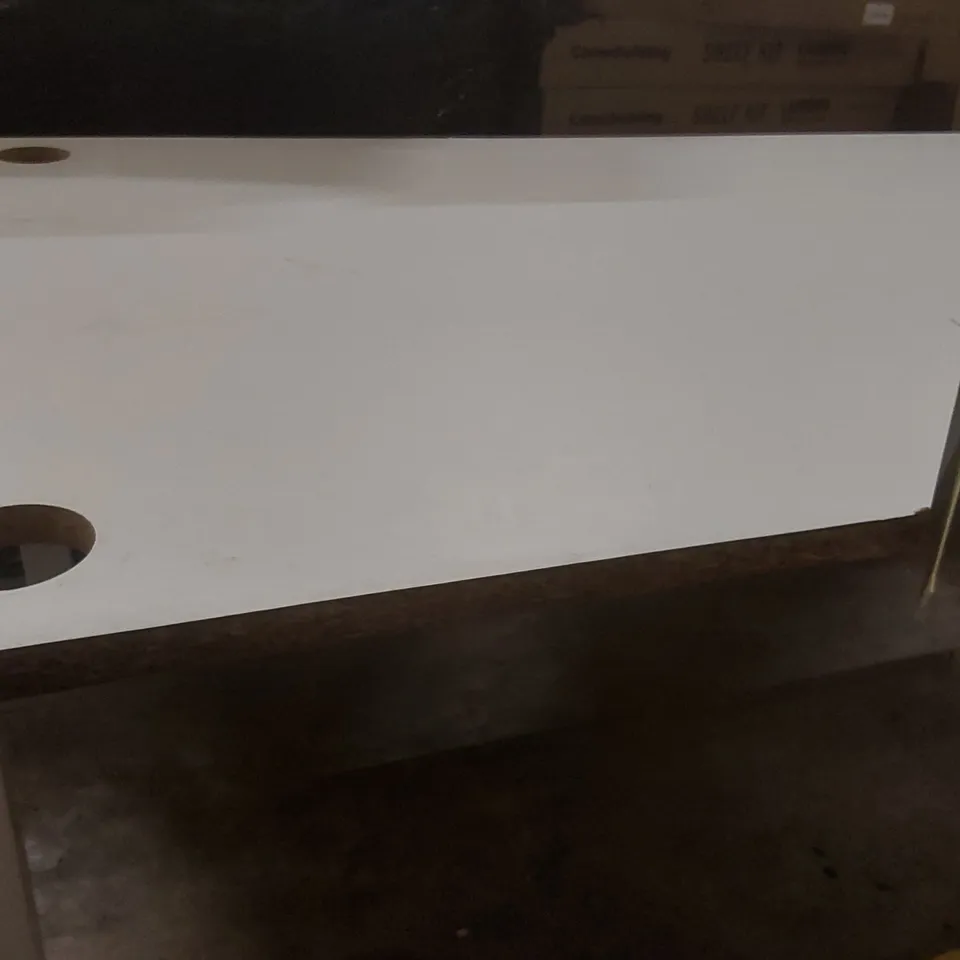 WHITE WOODEN OFFICE DESK WITH METAL LEGS 