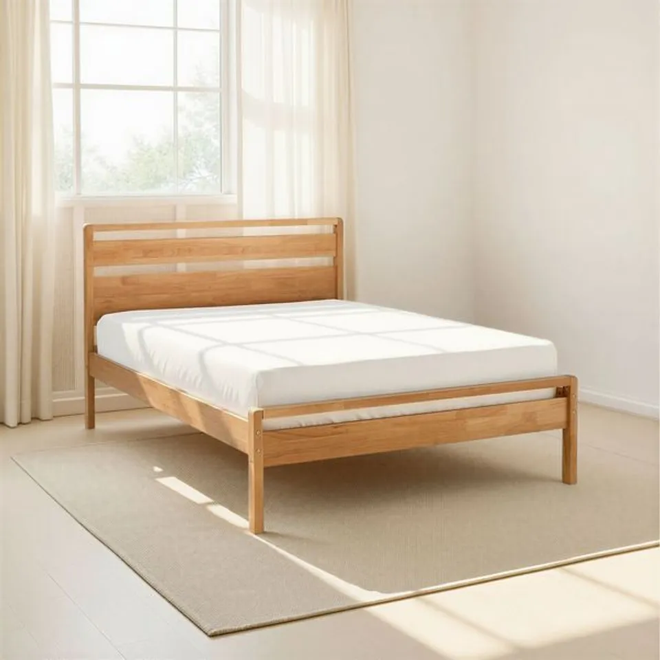 BOXED KY SCANDI MID CENTURY 3' SINGLE BED FRAME - MID OAK EFFECT (2 BOXES)