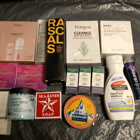 LOT OF APPROXIMATELY 25 ASSORTED HEALTH AND BEAUTY ITEMS TO INCLUDE KIKO, PALMERS AND RASCALS