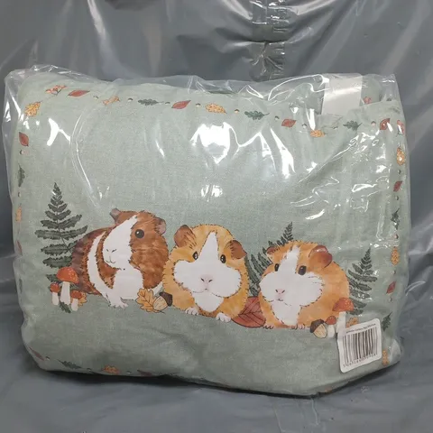 BOX OF APPROXIMATELY 12 GUINEA PIG CUSHIONS IN GREEN - COLLECTION ONLY