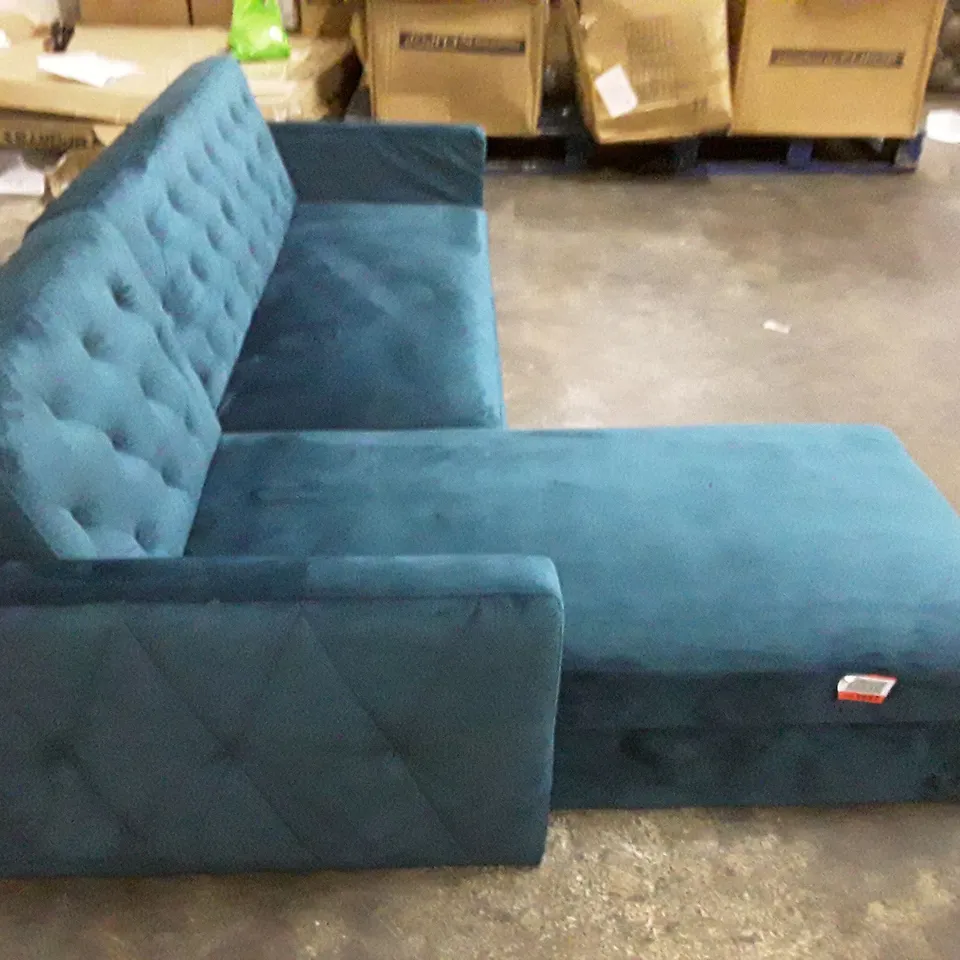 QUALITY DESIGNER 2-PIECE CORNER SOFA CHAISE - TEAL VELVET FABRIC 