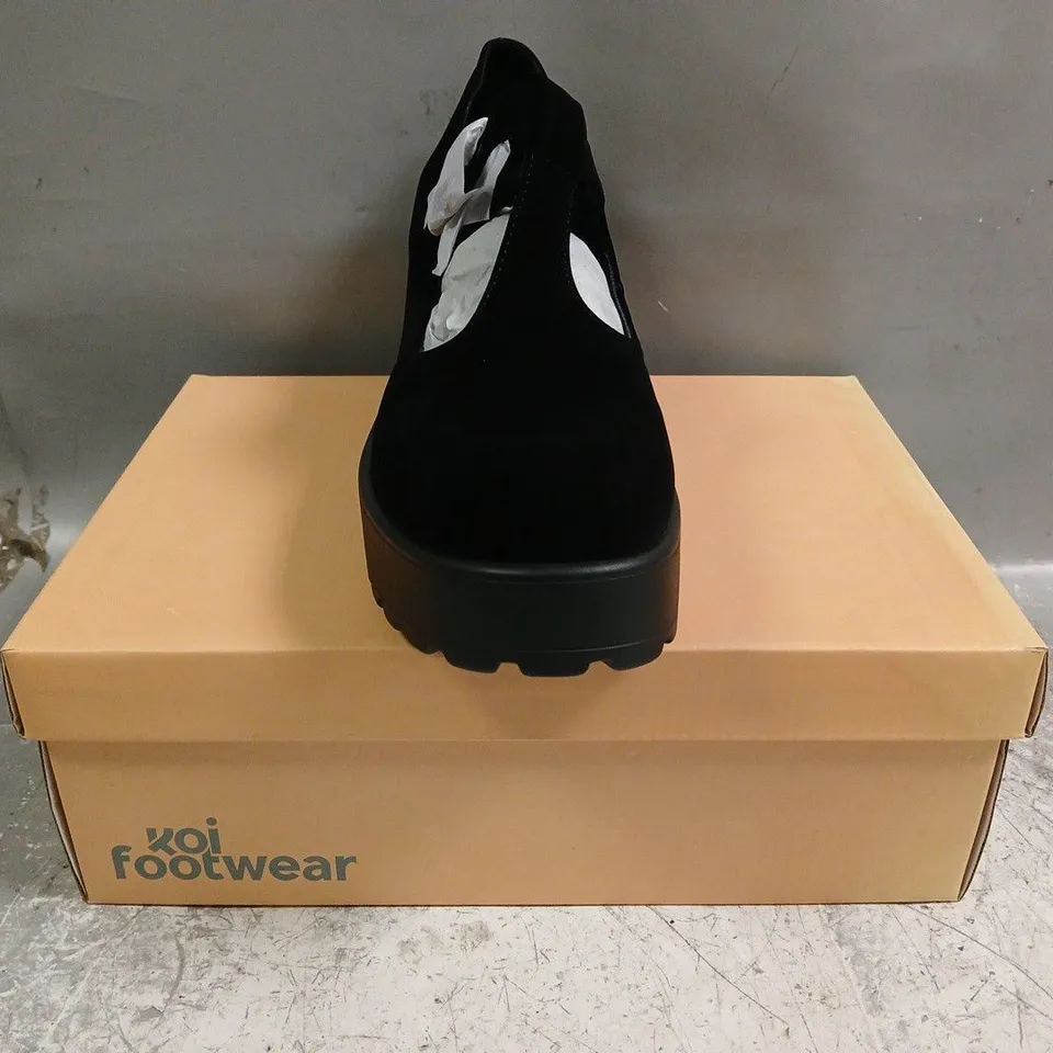 BOXED PAIR OF KOI SAI BLACK MARY JANES SUEDE EDITION IN BLACK SIZE UK 10