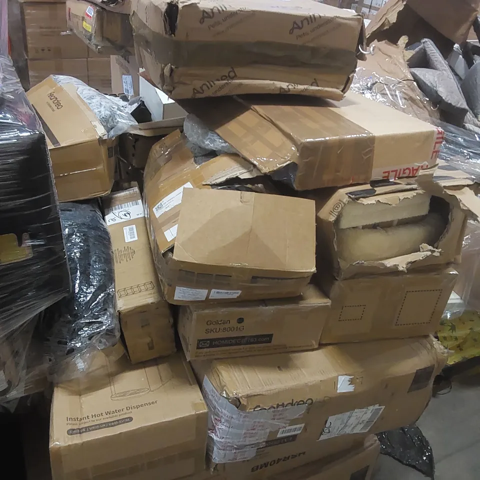 PALLET CONTAINING A LARGE QUANTITY OF ASSORTED ITEMS INCLUDING: SHELF, HOT WATER DISPENSER, PET BED ECT