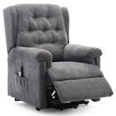 BOXED DESIGNER CHARCOAL FABRIC DUAL POWER RISE EASY CHAIR (2 BOXES)