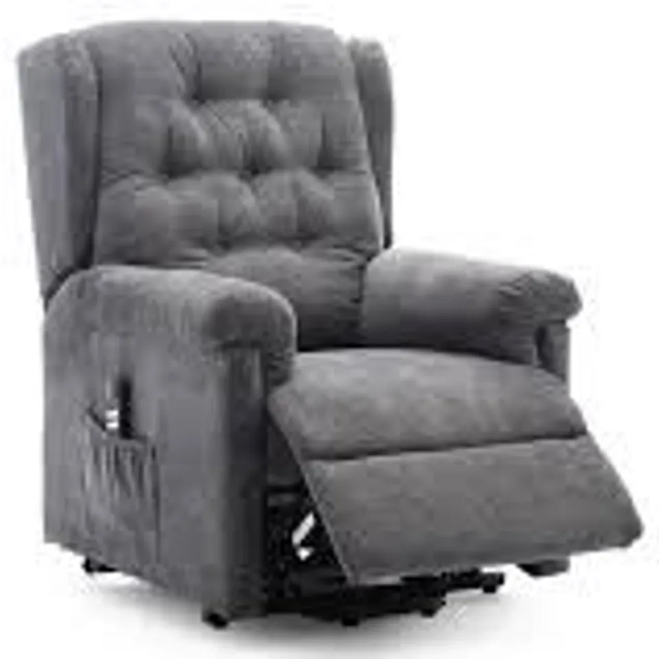 BOXED DESIGNER CHARCOAL FABRIC DUAL POWER RISE EASY CHAIR (2 BOXES)