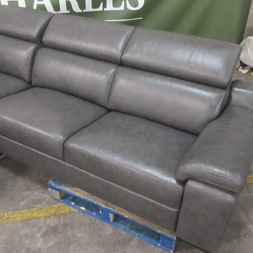 QUALITY DESIGNER ITALIAN MADE RICCARDO LEATHER ELECTRIC RECLINING CORNER SOFA - DARK GREY