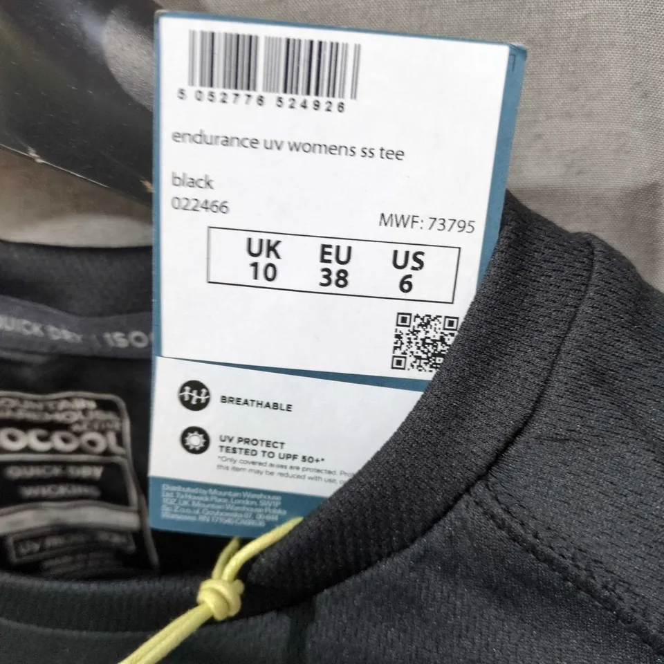 MOUNTAIN WAREHOUSE ENDURANCE UV SHORT-SLEEVE TEE – BLACK, UK 10