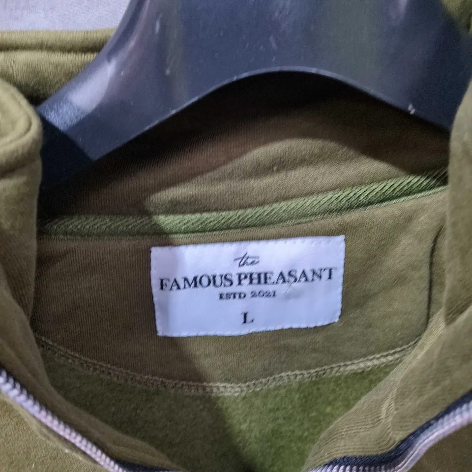 THE FAMOUS PHEASANT OLIVE GREEN ZIP HOODIE – SIZE L