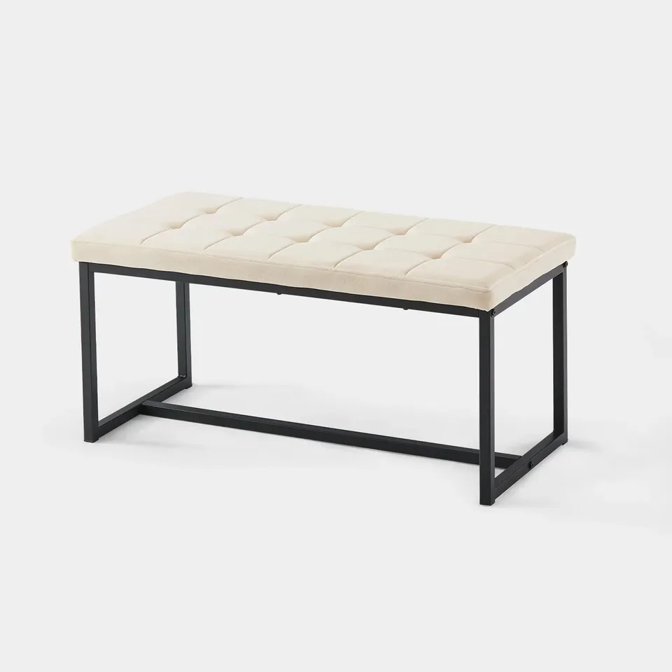 BOXED WYN VELVET DINING BENCH END-OF-BED BENCH - CREAM