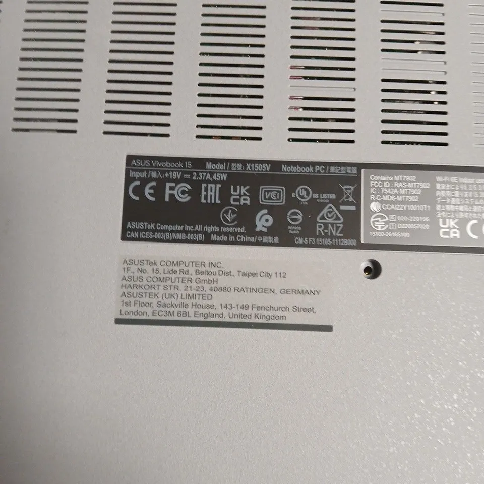 ASUS VIVOBOOK 15 LAPTOP – MODEL X1505V, INTEL CORE I5 – DAMAGED/NEEDS REPAIR