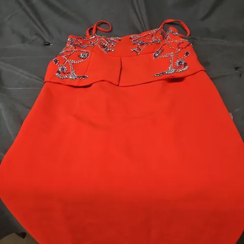 KAREN MILLEN ORANGE BEADED EMBELLISHED DRESS, UK 12 (EU 40)