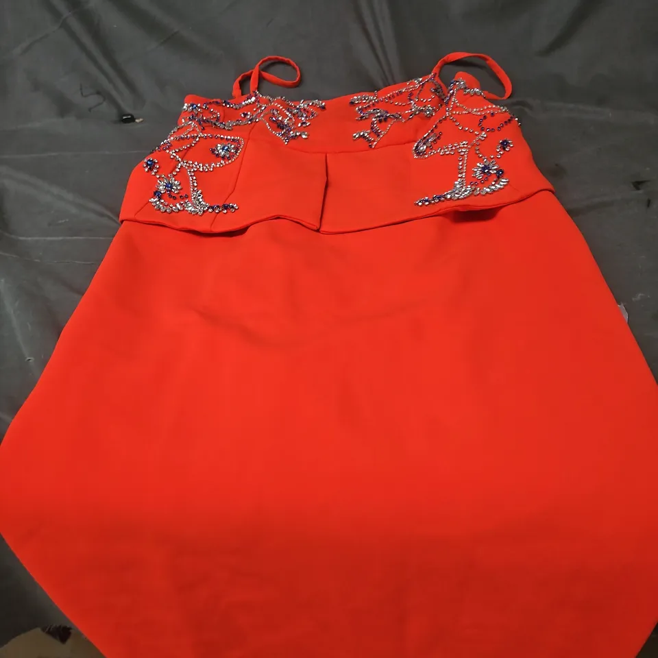 KAREN MILLEN ORANGE BEADED EMBELLISHED DRESS, UK 12 (EU 40)