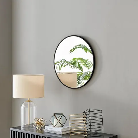 BOXED EMMA BLACK SMALL ROUND WALL MIRROR 60cm (1 BOX)