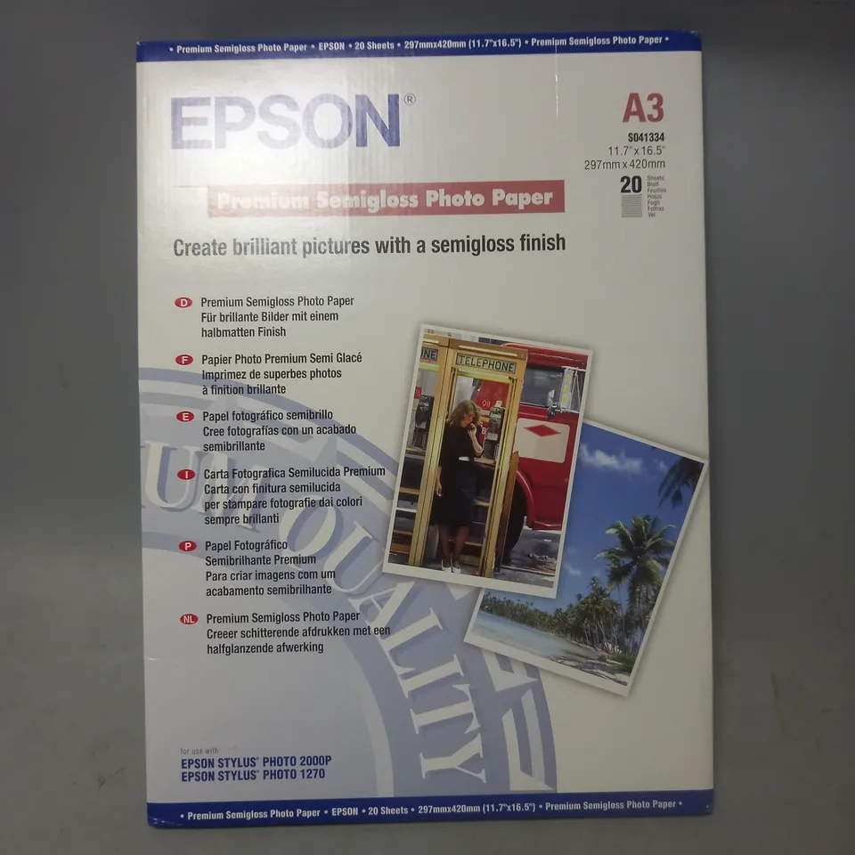 EPSON PREMIUM SEMIGLOSS PHOTO PAPER SIZE A3 20 SHEETS