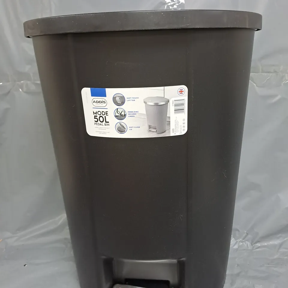 ADDIS MODE 50LTR SEMI D SHAPE PLASTIC PEDAL BIN - BLACK - COLLECTION ONLY