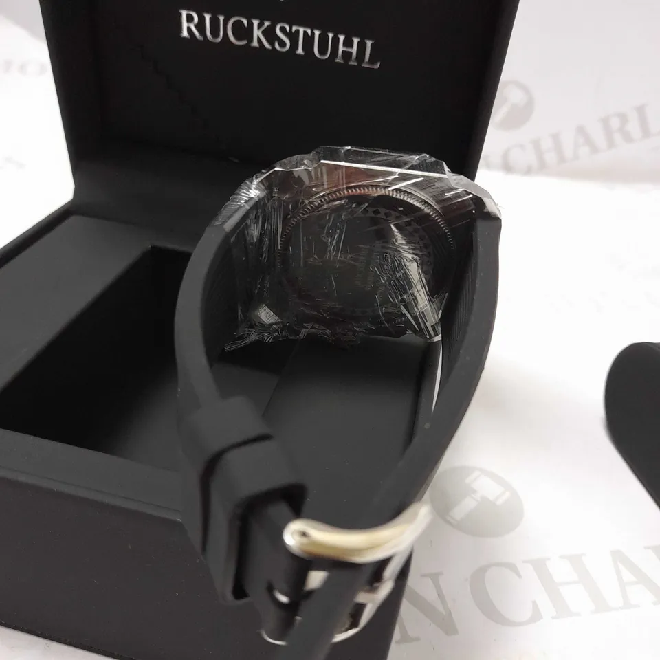 RUCKSTUHL OCTAGONAL FACE BLACK RUBBER STRAP WATCH
