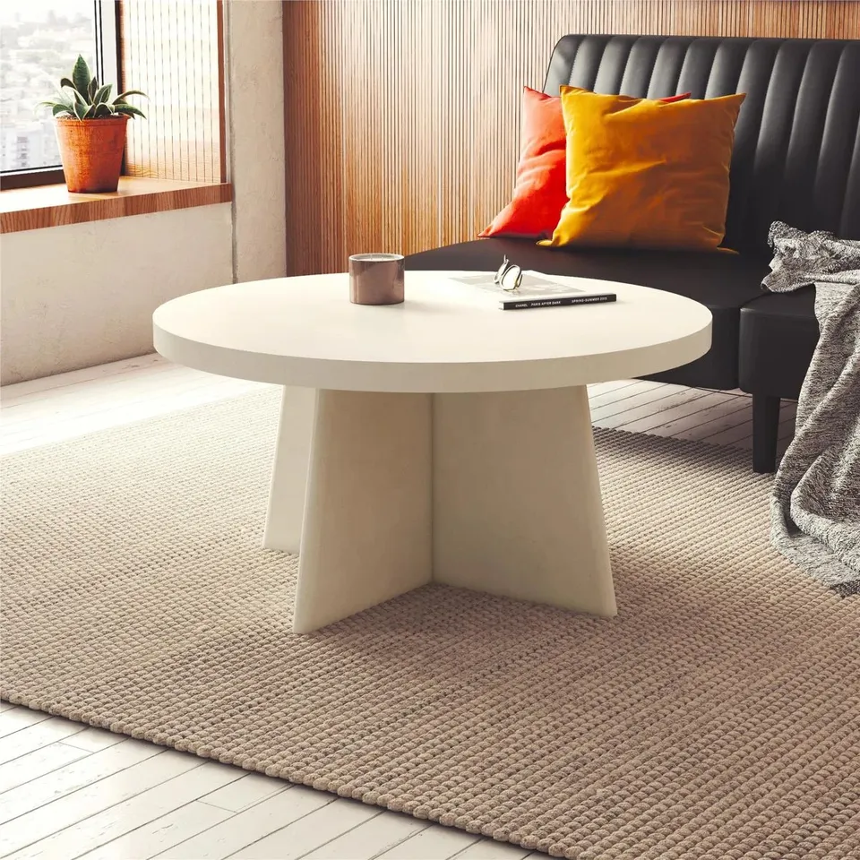 BOXED AMERIWOOD HOME LIAM OFF-WHITE FAUX PLASTER ROUND COFFEE TABLE (1 BOX)