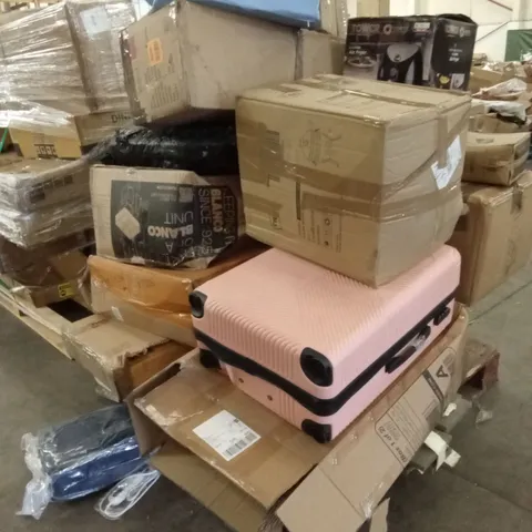 PALLET OF ASSORTED HOUSEHOLD GOODS AND PRODUCTS TO INCLUDE;CLOTHES AIRER,GREENHOUSE,GAS BARBECUE,STEAM MOP, SUITCASE,NECK PILLOWS
