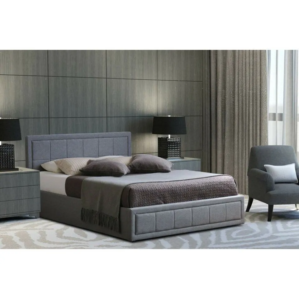 BOXED CRYPTOPODIUM UPHOLSTERED GREY DOUBLE OTTOMAN BED SIDES