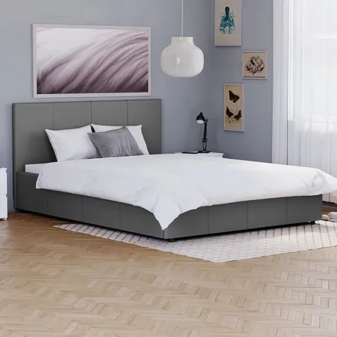 BOXED WILMA PU GREY KING SIZE UPHOLSTERED OTTOMAN BED (3 BOXES)