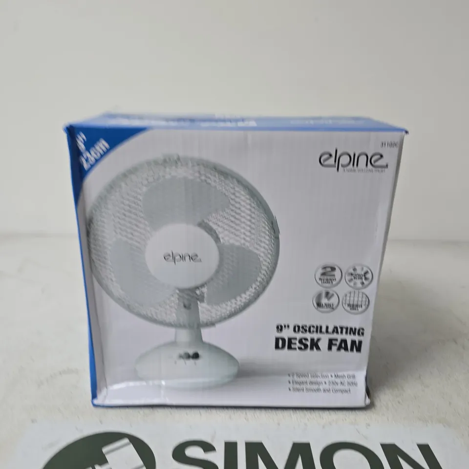 ELPINE 9IN OSCILLATING DESK FAN – BOXED 