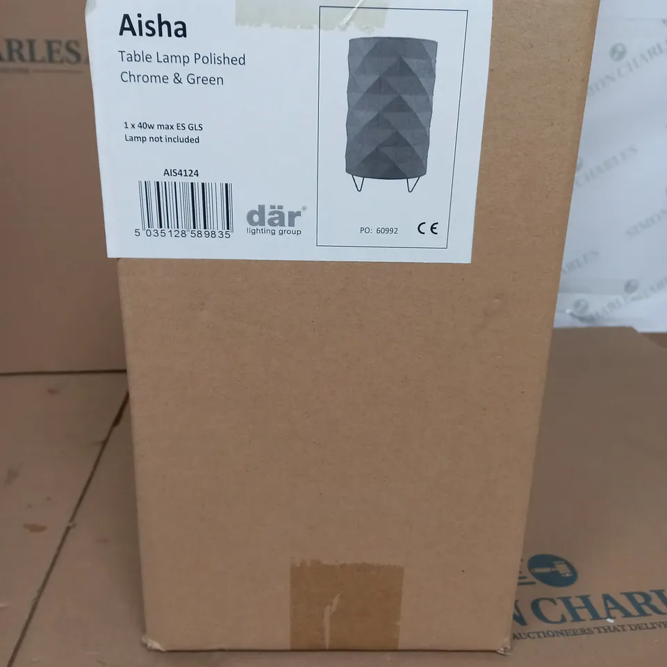 BRAND NEW DAR AISHA TABLE LAMP CHROME AND GREEN