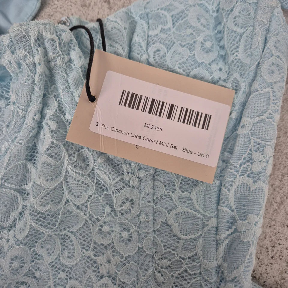 MARS THE LABEL CINCHED LACE CORSET MINI SET – BLUE, UK 6