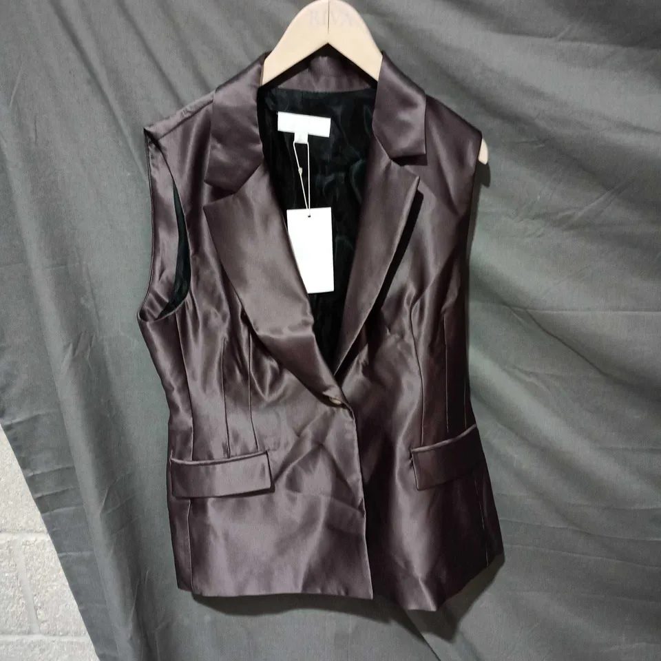 ZARA SATIN SLEEVELESS BLAZER VEST – BROWN – WOMEN'S XL 