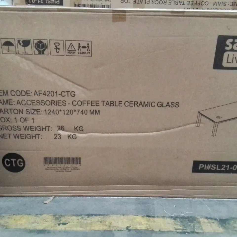 BOXED RECTANGULAR COFFEE TABLE WITH CERAMIC GLASS