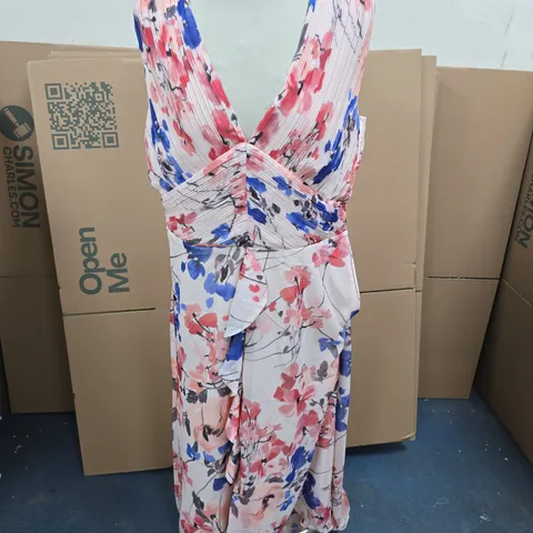 KALEIDOSCOPE FLORAL PRINT PLEAT MAXI DRESS PINK MULTI SIZE 14