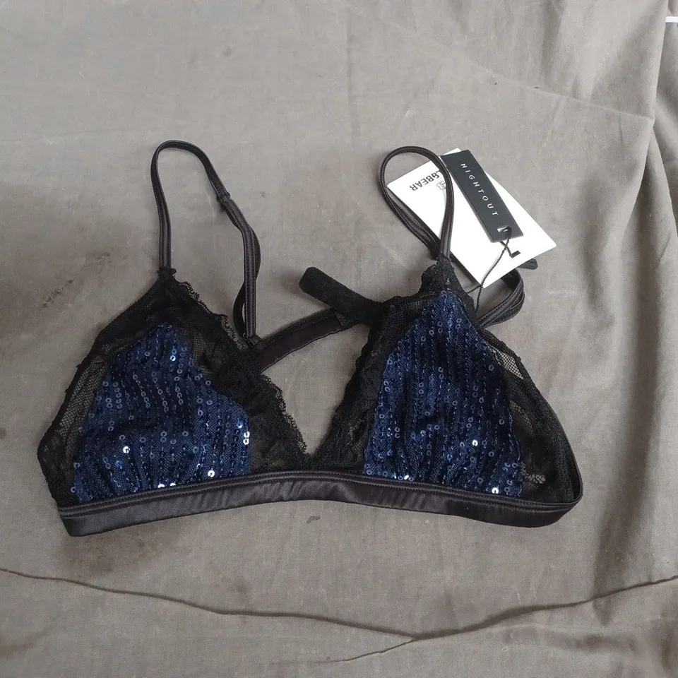 PULL&BEAR NIGHTOUT LACE & SEQUIN BRA – BLACK/BLUE, WITH TAGS SIZE SMALL