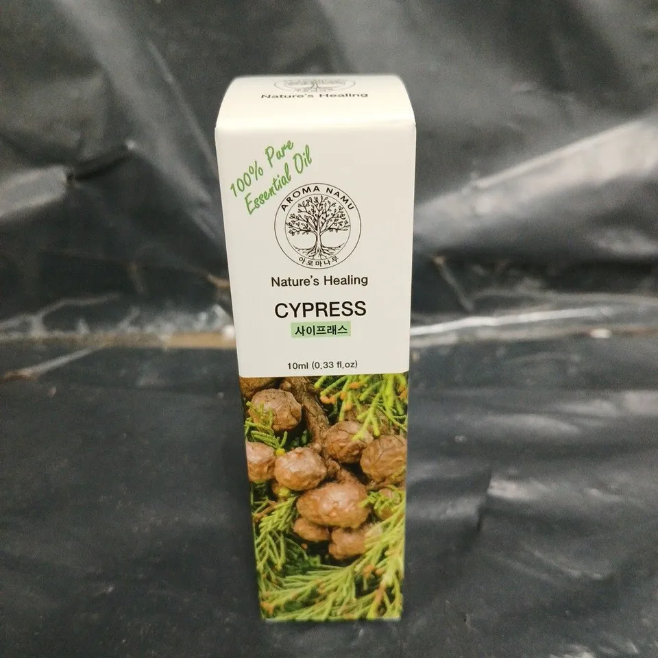 BOX OF APPROXIMATELY 200 NATURES HEALING CYPRESS ESSENTIAL OILS - OUT OF DATE - COLLECTION ONLY