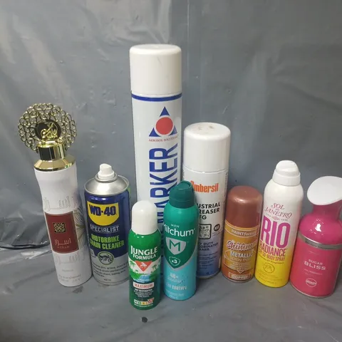APPROXIMATELY 15 ASSORTED AEROSOLS TO INCLUDE LINEMARKER, SUGAR BLISS AIR FRESHENER, WD-40, ETC - COLLECTION ONLY