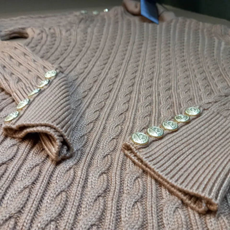 HOLLAND COOPER CARAMEL/GOLD BUTTON DETAILED ROLL NECK JUMPER - SMALL