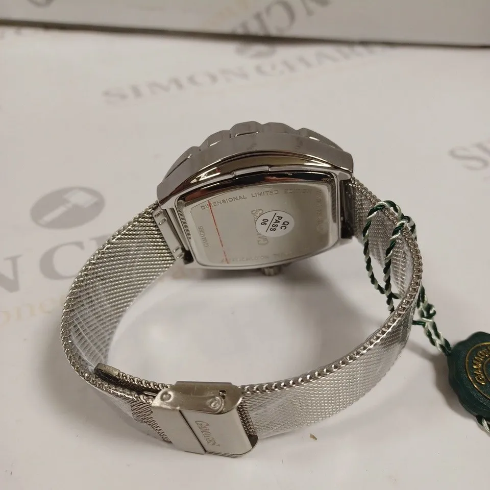 GAMAGES DIMENSIONAL STEEL MESH BAND GREEN DIAL WATCH 