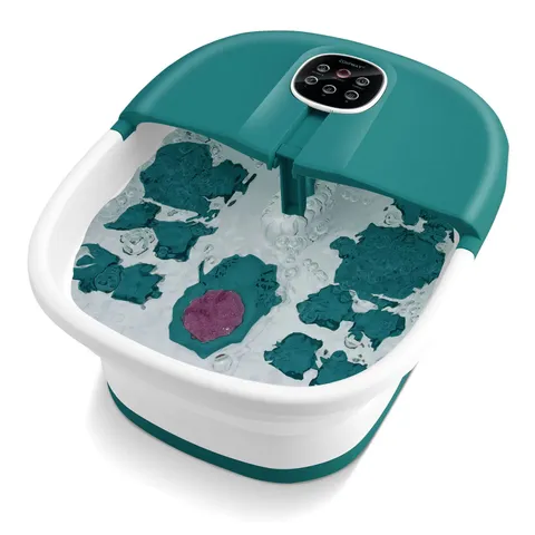 BOXED FOOT SPA BATH MASSAGER WITH HEAT BUBBLES AND REMOTE CONTROL - TEAL BLUE