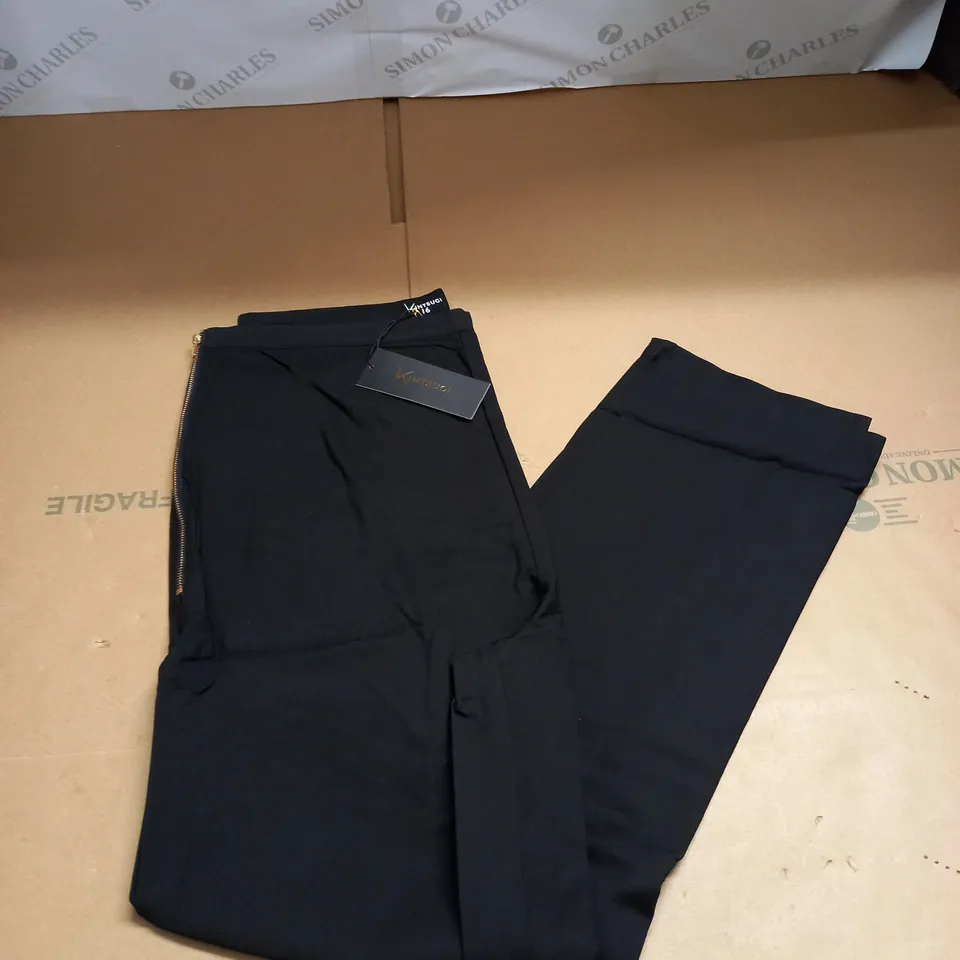 KINTSUGI WOMENS PETITE LENGHT BLACK TROUSERS WITH SIDE ZIPS AND POCKETS SIZE 16