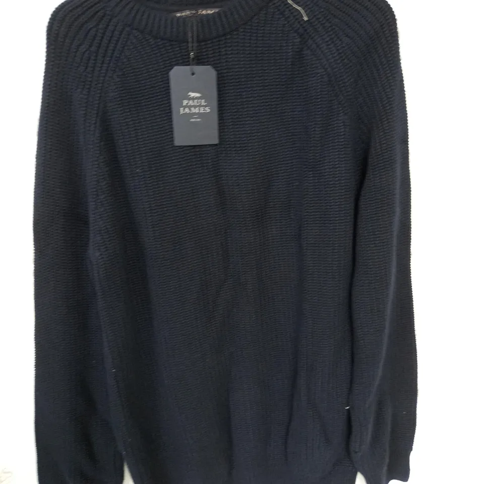 PAUL JAMES NAVY KNITTED CREW JUMPER - L
