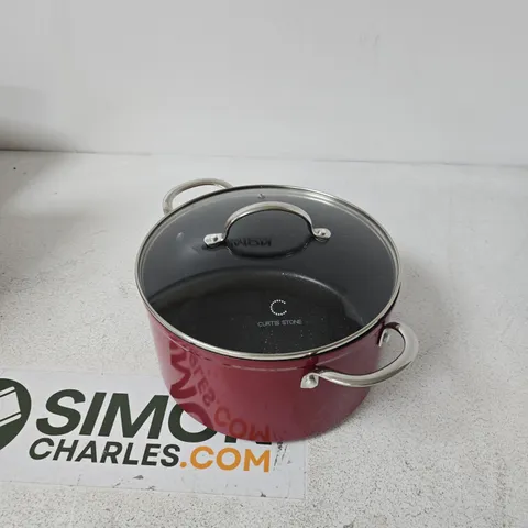 CURTIS STONE ENAMELLED CASSEROLE POT WITH GLASS LID - RED