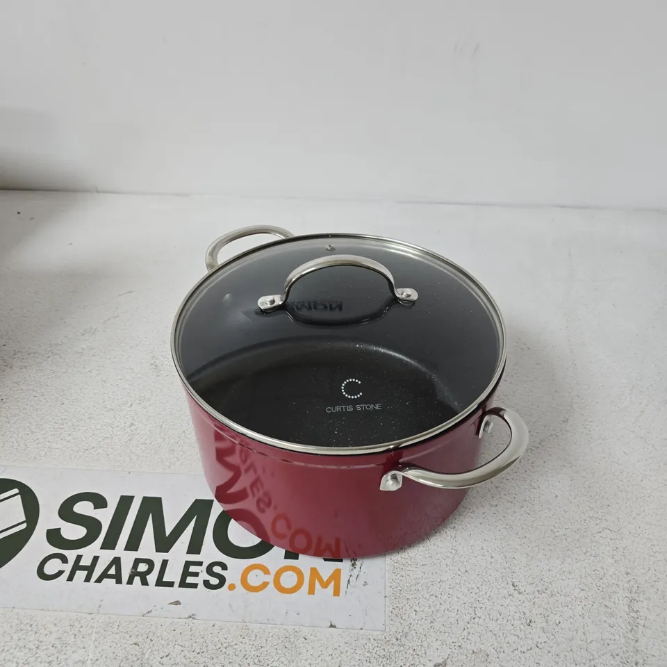 CURTIS STONE ENAMELLED CASSEROLE POT WITH GLASS LID - RED
