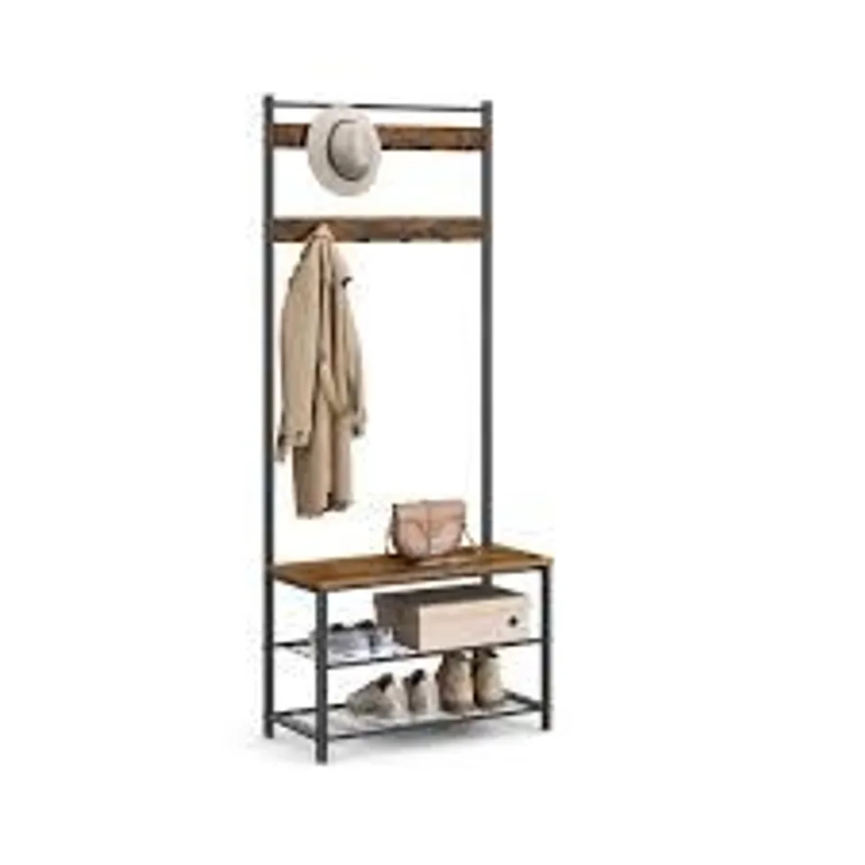 BOXED VASAGLE COAT RACK, HALLWAY CABINET - RUSTIC BROWN/BLACK 