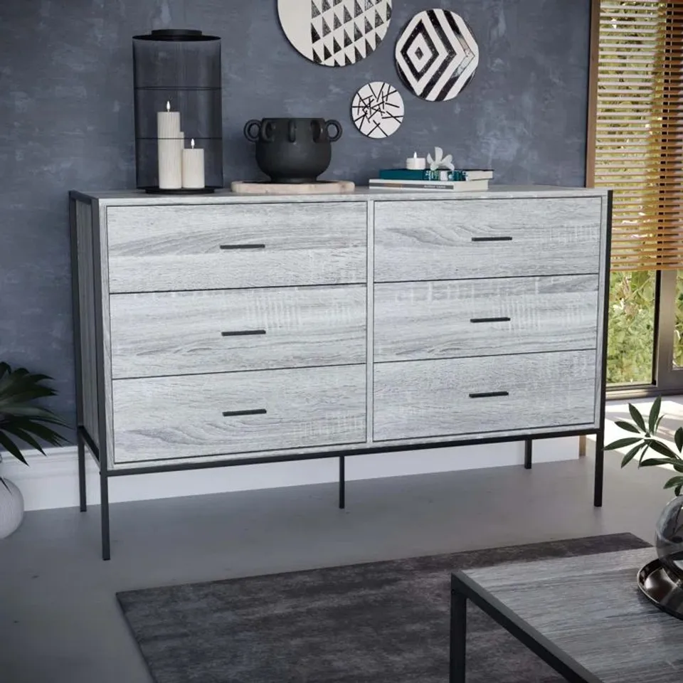 BOXED  OSCAR 6 DRAWER WIDE INDUSTRIAL CHEST