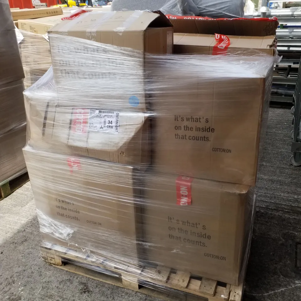 PALLET CONTAINING APPROXIMATELY 9 BOXES OF ASSORTED CLOTHING 