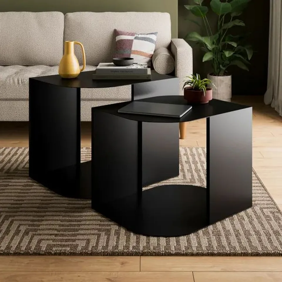 BOXED EDWIN METAL NESTING COFFEE TABLES BLACK ( 1 BOX)