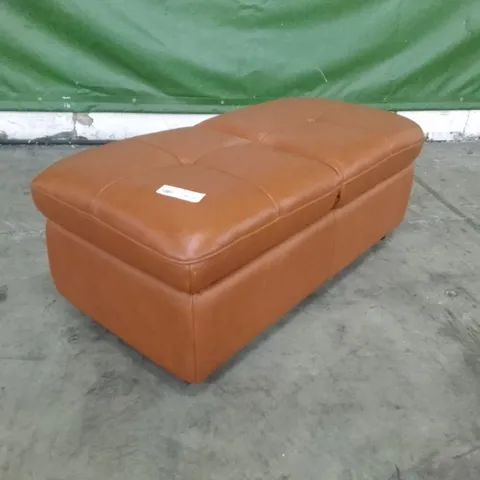QUALITY DESIGNER RECTANGULAR FOOTSTOOL WITH STORAGE - BROWN LEATHER
