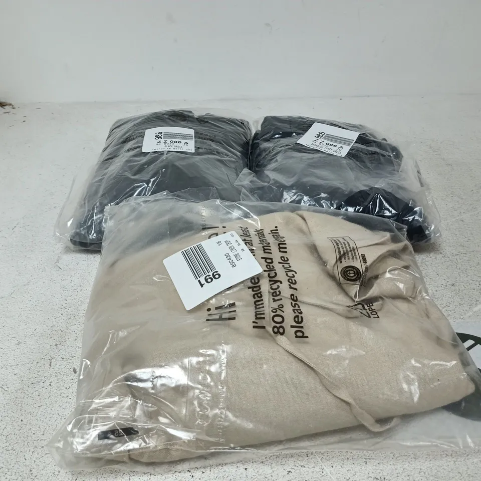 BOX OF APPROXIMATELY 20 ASSORTED CLOTHING ITEMS OF VARIOUS STYLES AND SIZES TO INCLUDE STONE LINEN CROP, DARK BLUE PARTY DRESS, BLACK DRESS ETC