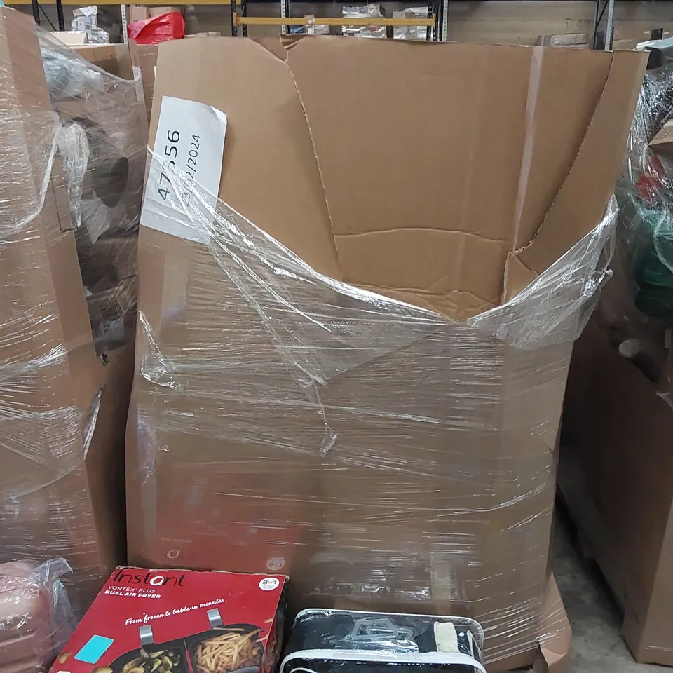 PALLET OF ASSORTED ITEMS INCLUDING: AIR FRYER, ELECTRIC BLANKET, SUITCASE, CAR WASHING BRUSH, DESIGNER LAMP SHADE