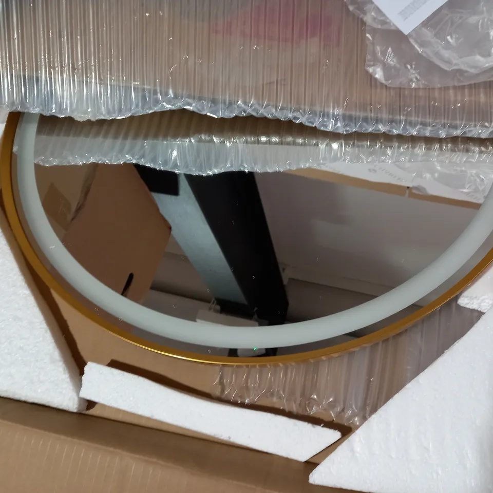 BOXED DESIGNER GOLD FRAMED ROUND LED WALL MIRROR