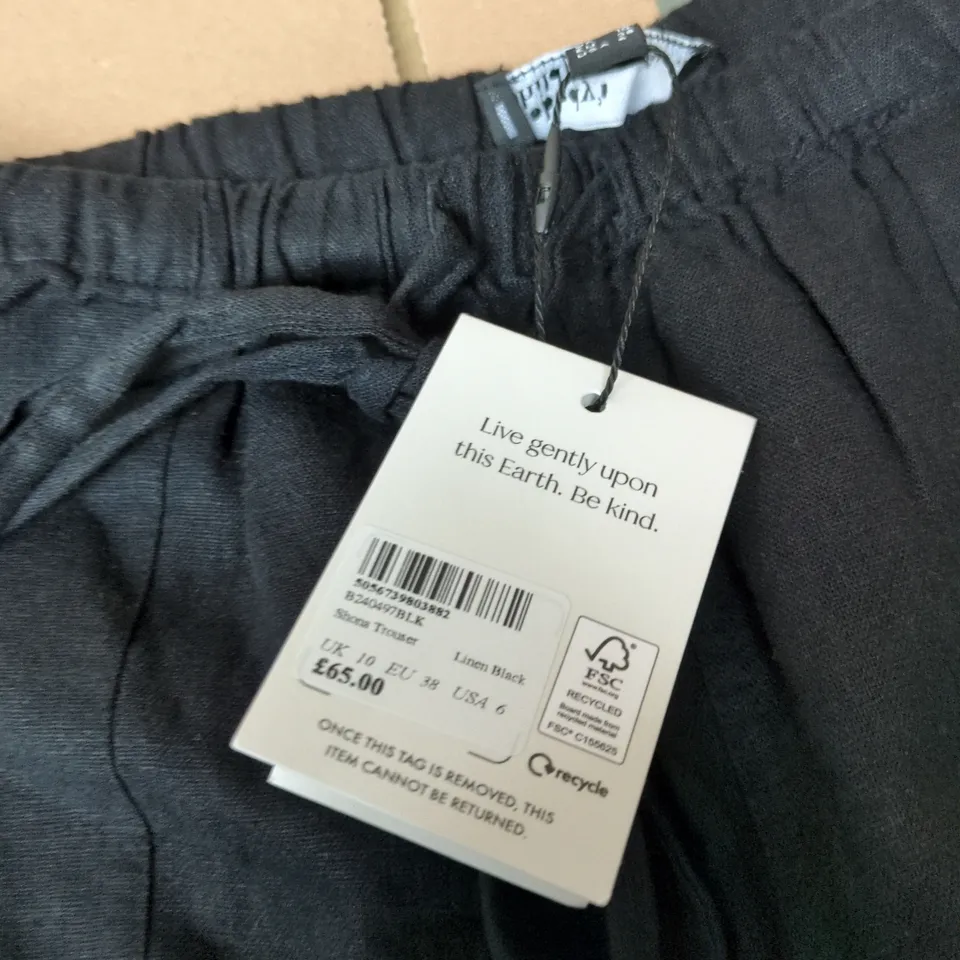 NOBODY'S CHILD ' TROUSERS – LINEN BLACK, UK 10 (EU 38) USA 6